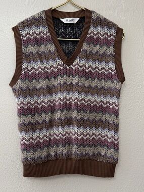 VTG Blair Sweater Vest Medium Size 18 Chevron ZigZag Knit Brown Purple